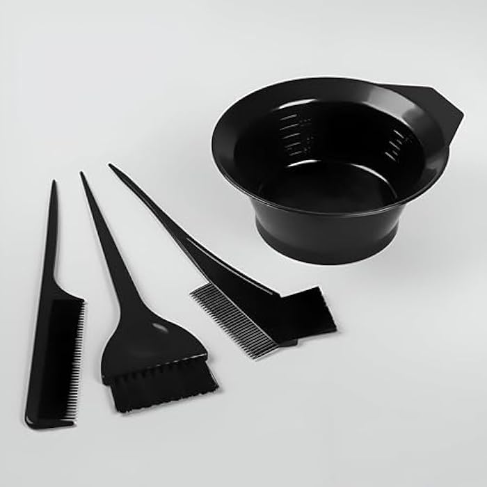 Salon Colouring Set - 4-Piece Hair Dye Kit with Mixing Bowl, 3 Brushes, and Tint Comb for Professional and Home Use (Black) (set-4pcs) - Image 1